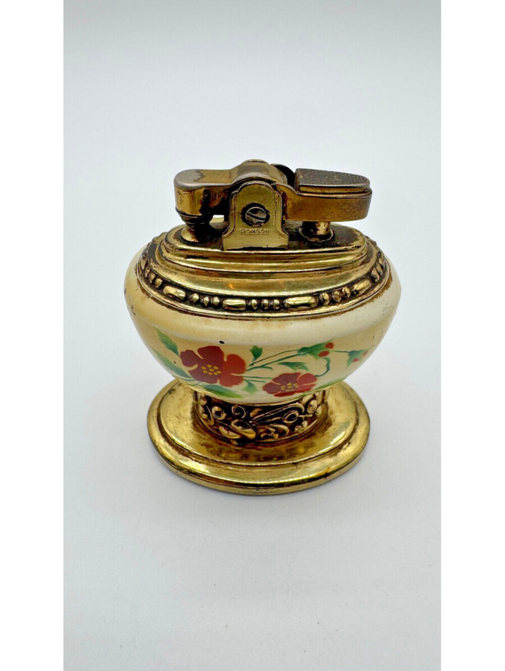 Vintage Ronson Leona Floral Table Lighter Newark NJ USA